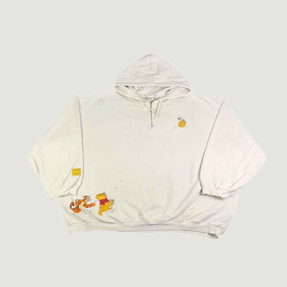Vintage Disney Store Winnie the Pooh Tigger Quarter Zip Hoodie Cream Mens XXL